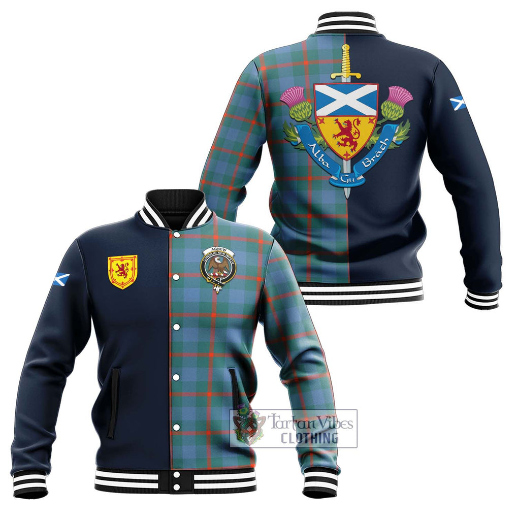 Tartan Vibes Clothing Agnew Ancient Tartan Baseball Jacket with Scottish Lion Royal Arm Half Style