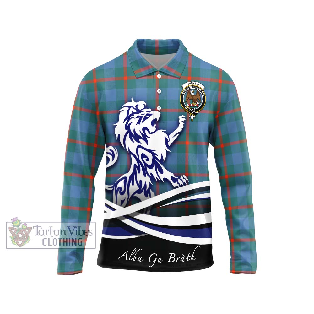 Agnew Ancient Tartan Long Sleeve Polo Shirt with Alba Gu Brath Regal Lion Emblem Unisex - Tartanvibesclothing Shop