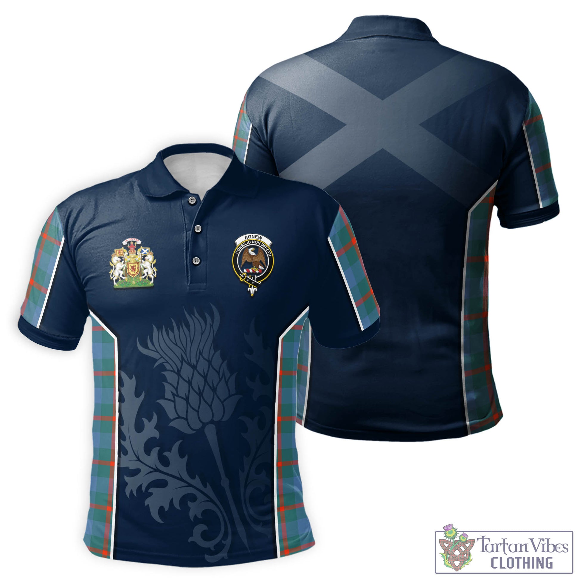 Tartan Vibes Clothing Agnew Ancient Tartan Men's Polo Shirt with Family Crest and Scottish Thistle Vibes Sport Style