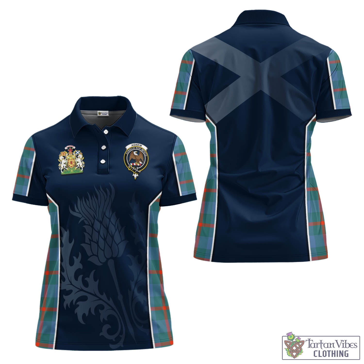 Tartan Vibes Clothing Agnew Ancient Tartan Women's Polo Shirt with Family Crest and Scottish Thistle Vibes Sport Style