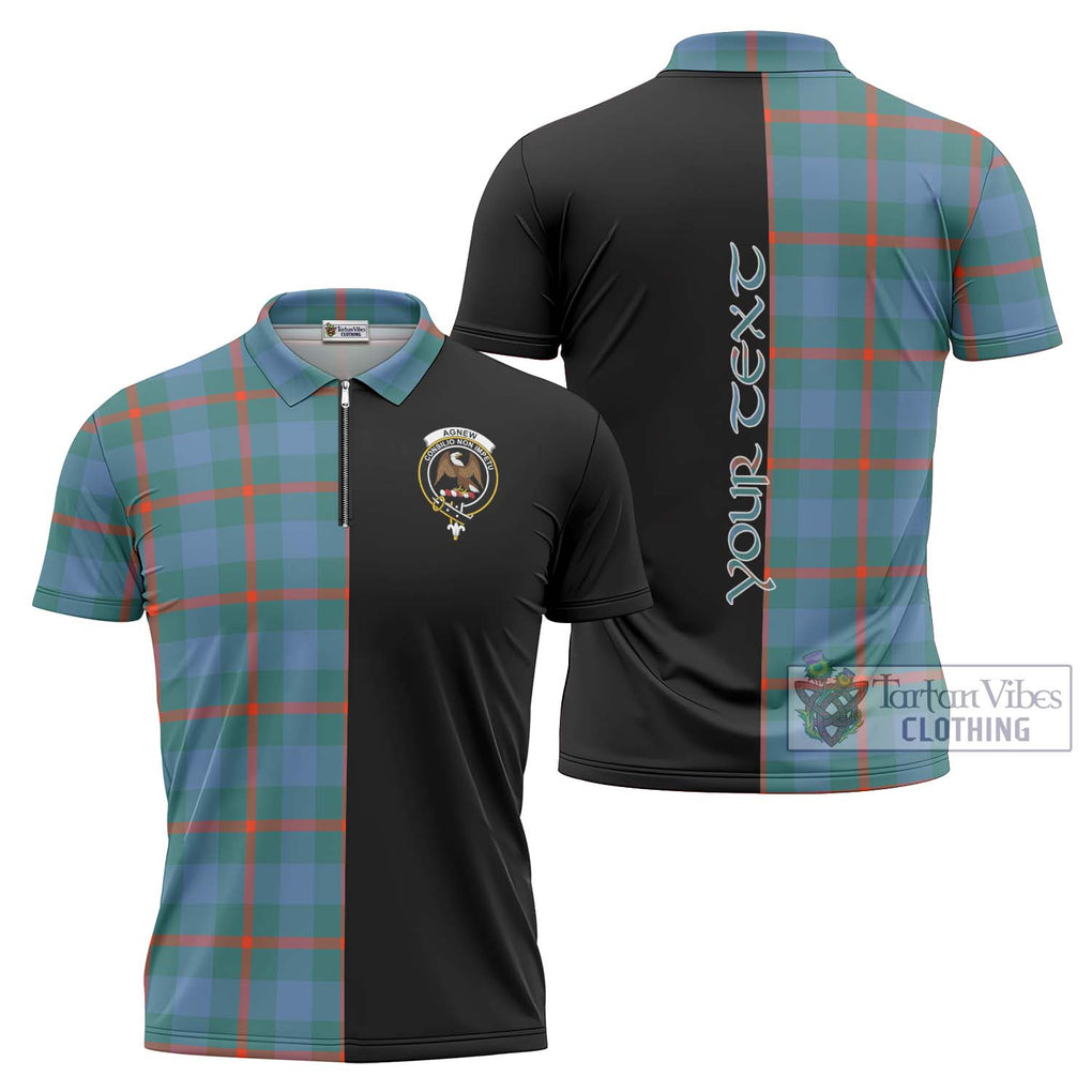 Agnew Ancient Tartan Zipper Polo Shirt with Family Crest and Half Of Me Style Unisex - Tartanvibesclothing Shop