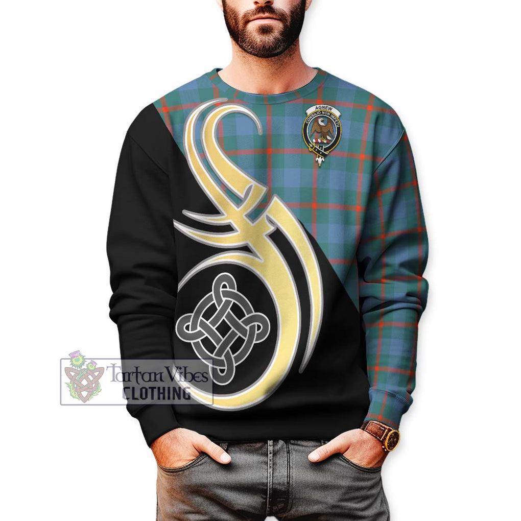 Agnew Ancient Tartan Sweatshirt with Family Crest and Celtic Symbol Style Unisex - Tartan Vibes Clothing