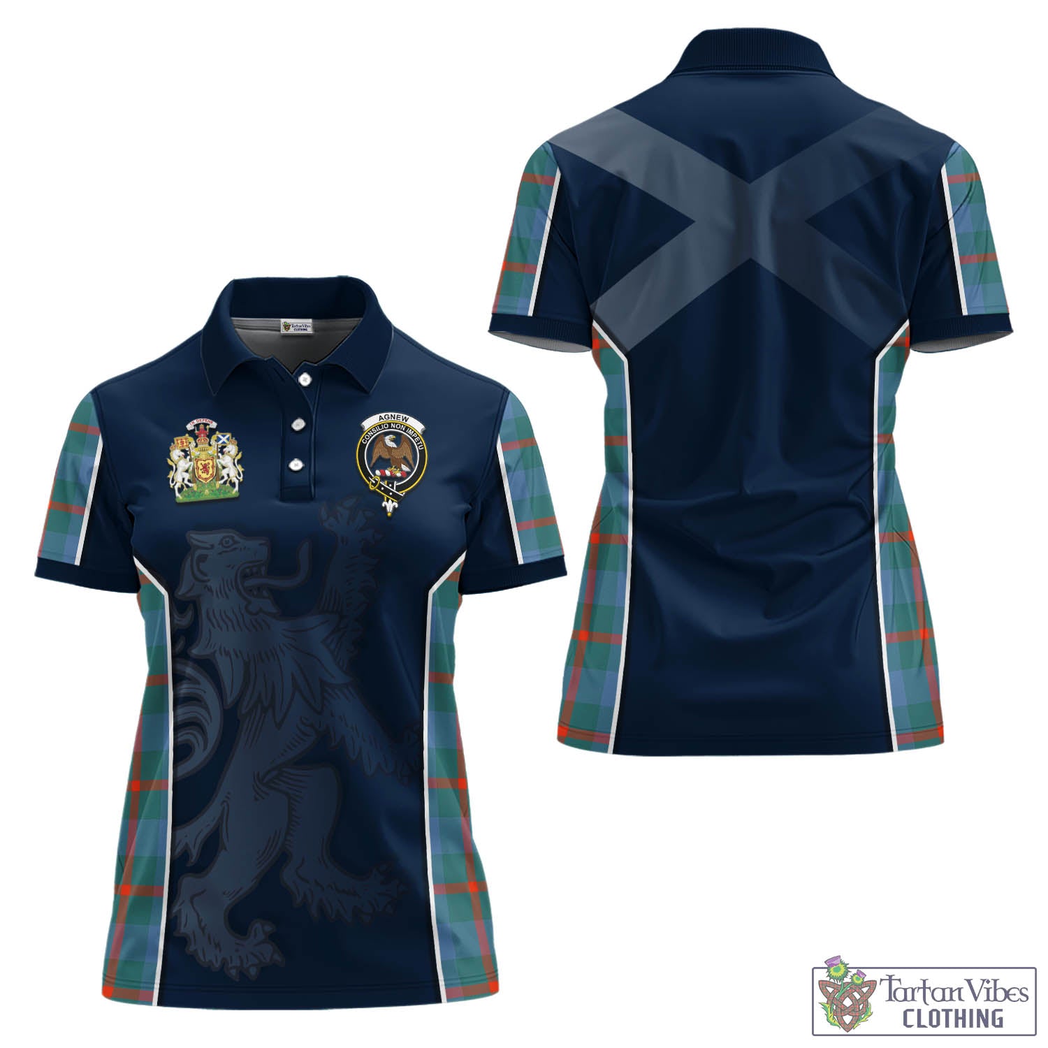 Tartan Vibes Clothing Agnew Ancient Tartan Women's Polo Shirt with Family Crest and Lion Rampant Vibes Sport Style