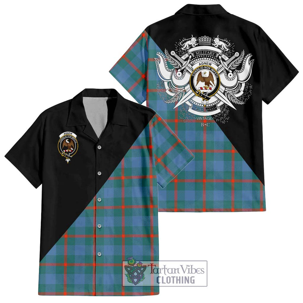 Agnew Ancient Tartan Short Sleeve Button Shirt with Family Crest and Military Logo Style Kid - Tartanvibesclothing Shop