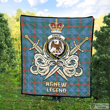 Agnew Ancient Tartan Quilt with Clan Crest and the Golden Sword of Courageous Legacy