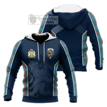 Agnew Ancient Tartan Knitted Hoodie with Family Crest and Lion Rampant Vibes Sport Style