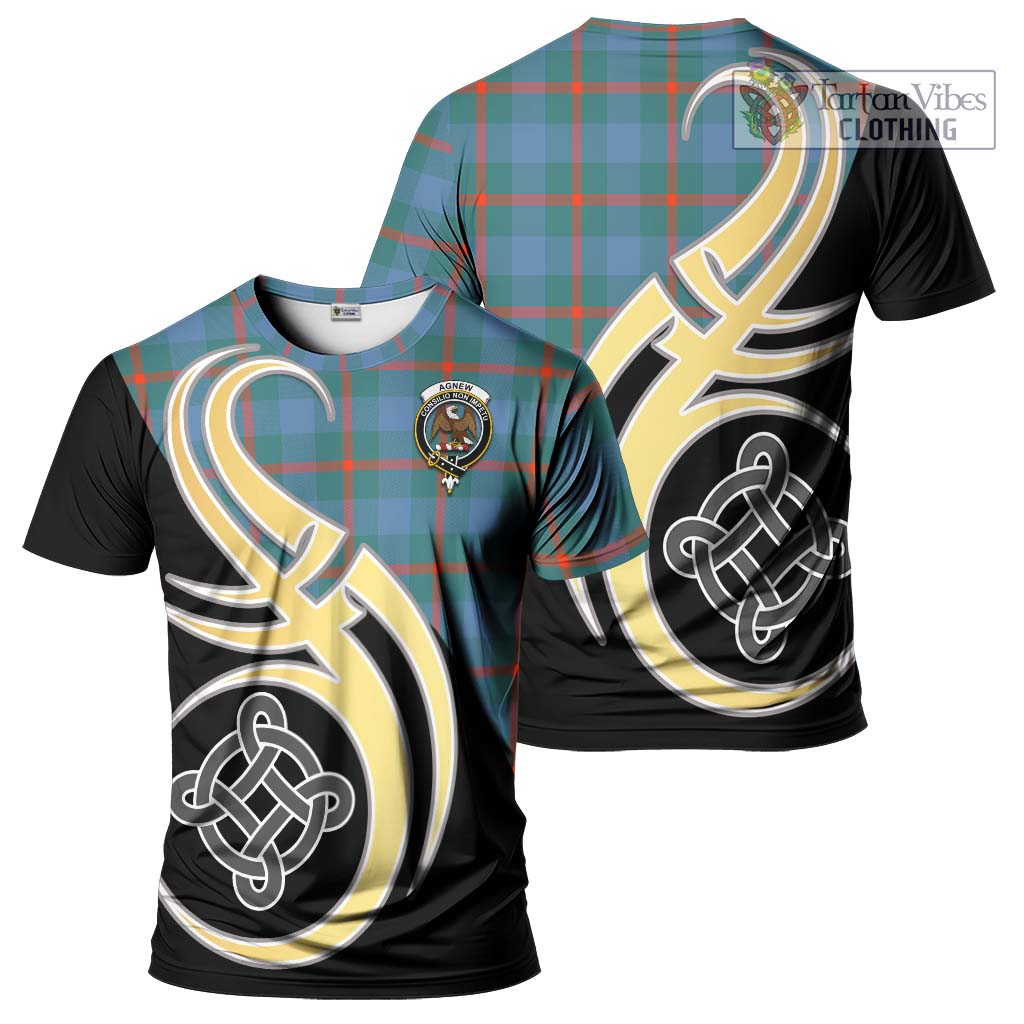 Tartan Vibes Clothing Agnew Ancient Tartan T-Shirt with Family Crest and Celtic Symbol Style