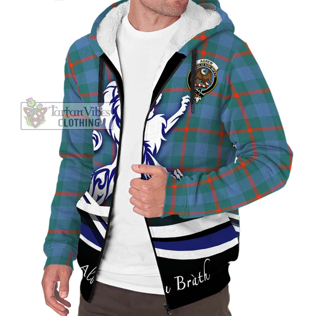 Agnew Ancient Tartan Sherpa Hoodie with Alba Gu Brath Regal Lion Emblem Unisex S - Tartanvibesclothing Shop