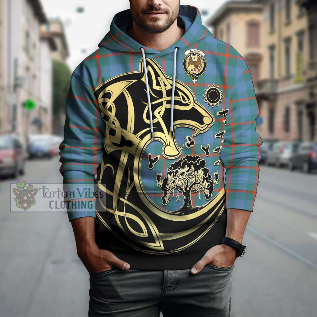 Agnew Ancient Tartan Hoodie with Family Crest Celtic Wolf Style Zip Hoodie - Tartan Vibes Clothing