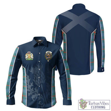 Agnew Ancient Tartan Long Sleeve Button Up Shirt with Family Crest and Scottish Thistle Vibes Sport Style