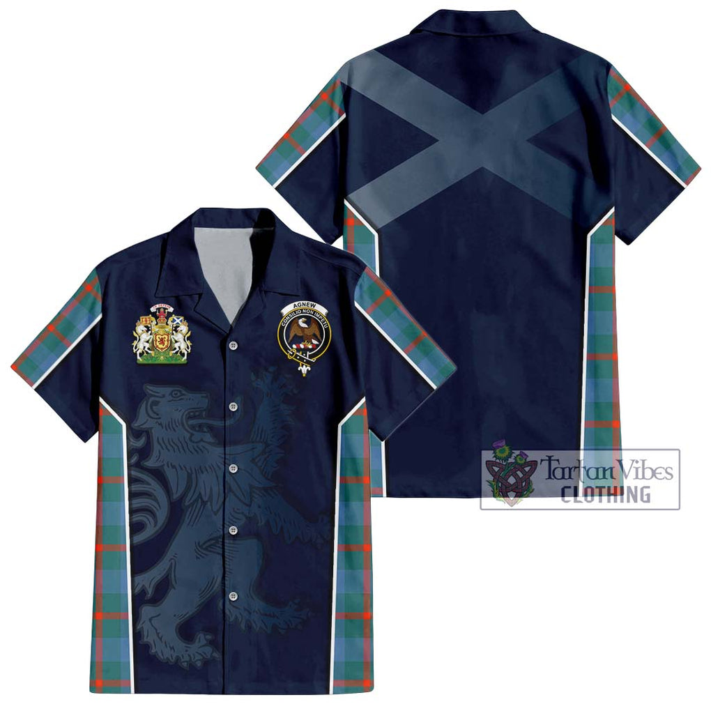 Agnew Ancient Tartan Short Sleeve Button Shirt with Family Crest and Lion Rampant Vibes Sport Style Kid - Tartan Vibes Clothing