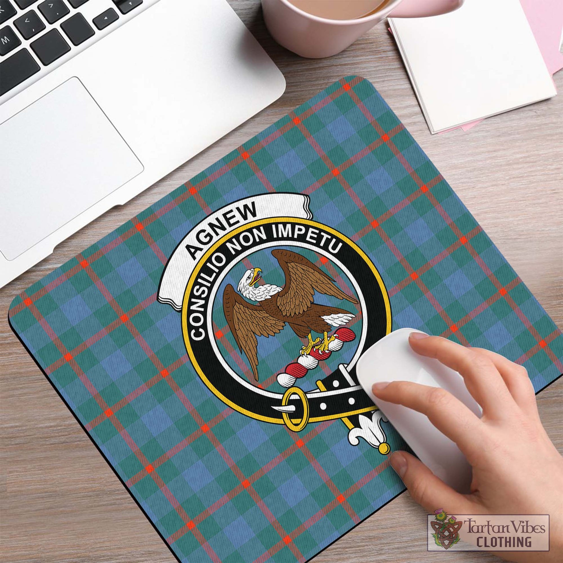 Tartan Vibes Clothing Agnew Ancient Tartan Mouse Pad with Family Crest