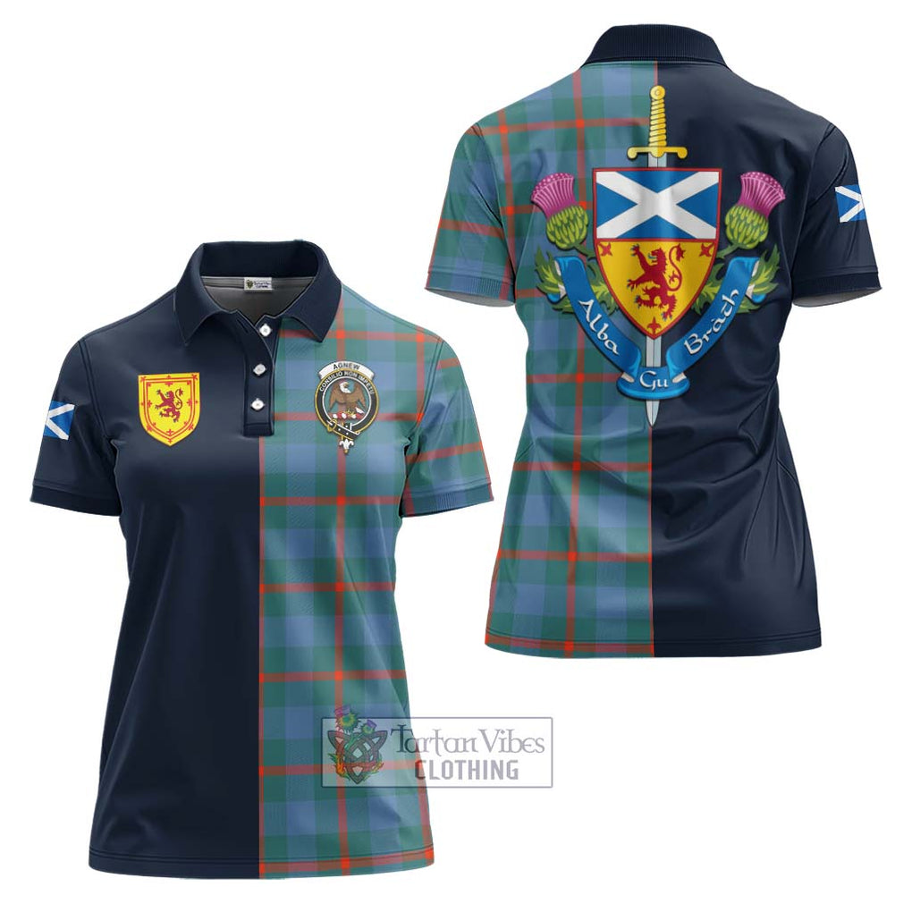 Tartan Vibes Clothing Agnew Ancient Tartan Women's Polo Shirt with Scottish Lion Royal Arm Half Style