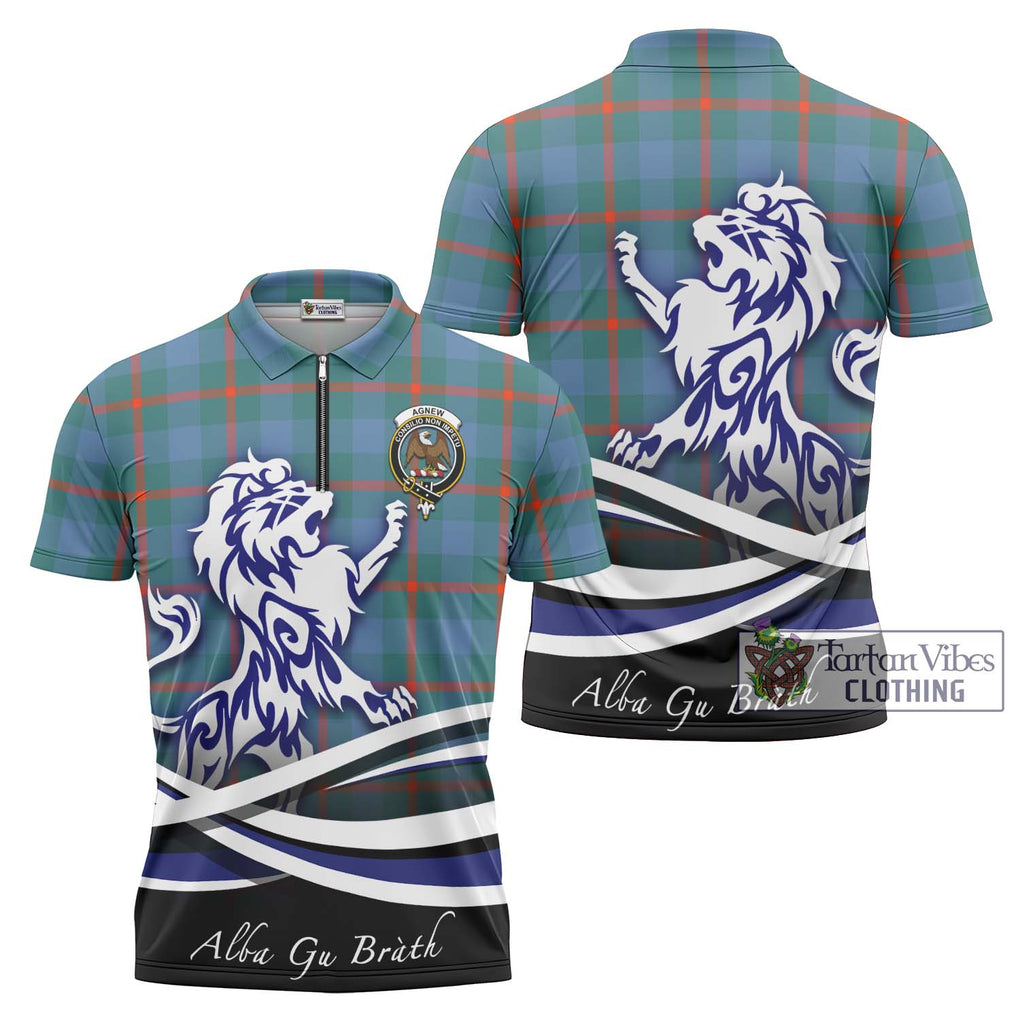 Agnew Ancient Tartan Zipper Polo Shirt with Alba Gu Brath Regal Lion Emblem Unisex - Tartanvibesclothing Shop