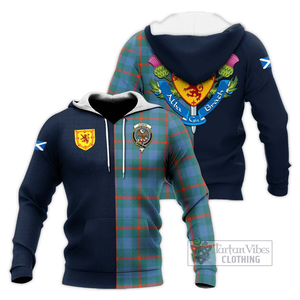 Tartan Vibes Clothing Agnew Ancient Tartan Knitted Hoodie with Scottish Lion Royal Arm Half Style