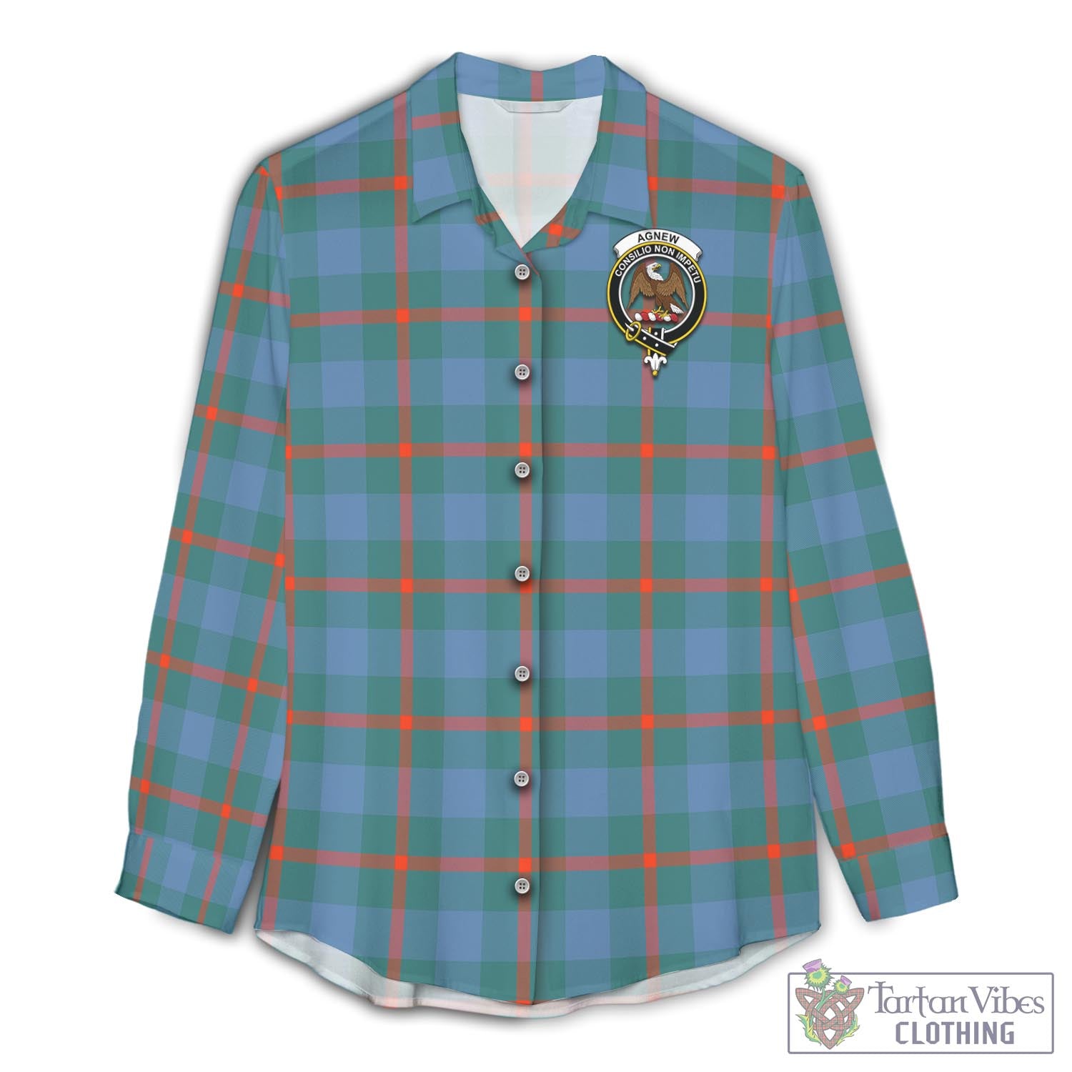 Tartan Vibes Clothing Agnew Ancient Tartan Womens Casual Shirt with Family Crest