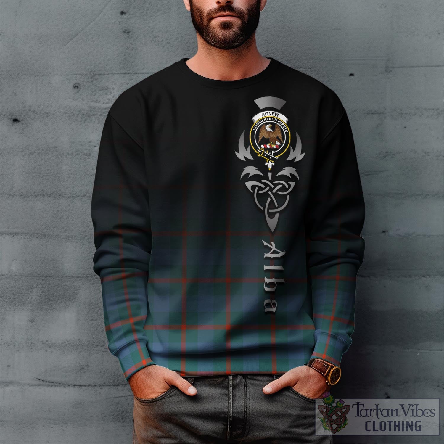 Tartan Vibes Clothing Agnew Ancient Tartan Sweatshirt Featuring Alba Gu Brath Family Crest Celtic Inspired