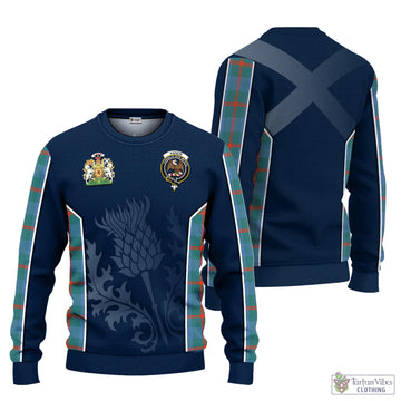 Agnew Ancient Tartan Knitted Sweatshirt with Family Crest and Scottish Thistle Vibes Sport Style