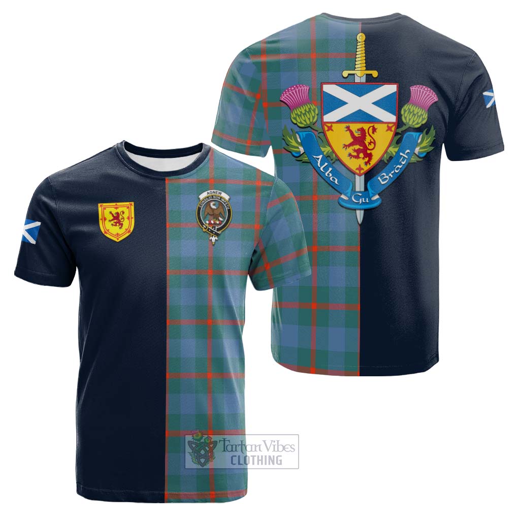 Tartan Vibes Clothing Agnew Ancient Tartan Cotton T-shirt with Scottish Lion Royal Arm Half Style