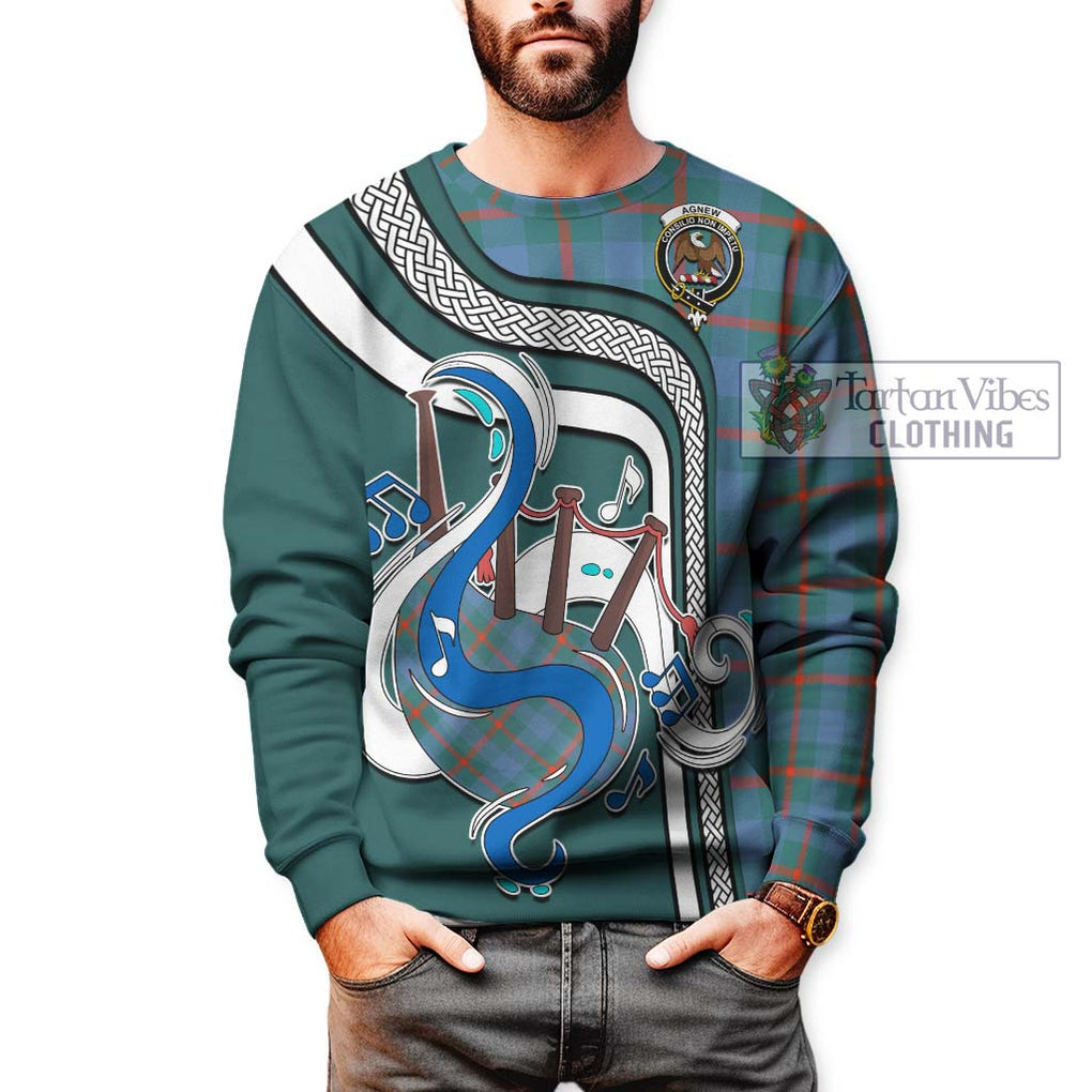 Agnew Ancient Tartan Sweatshirt with Epic Bagpipe Style Unisex - Tartanvibesclothing Shop