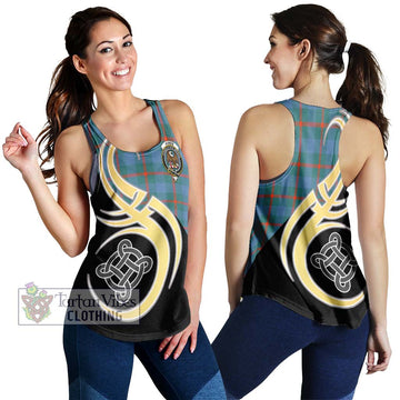 Agnew Ancient Tartan Women's Racerback Tanks with Family Crest and Celtic Symbol Style