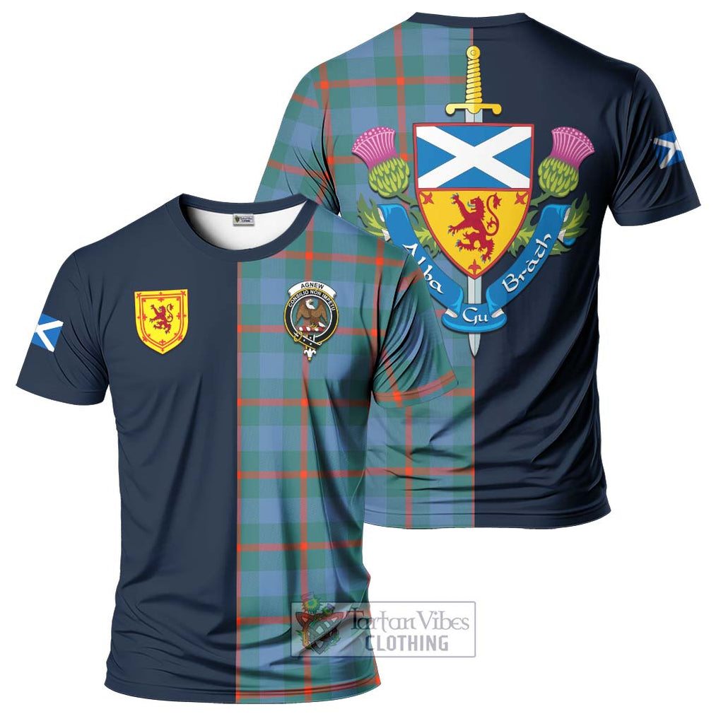 Tartan Vibes Clothing Agnew Ancient Tartan T-Shirt Alba with Scottish Lion Royal Arm Half Style