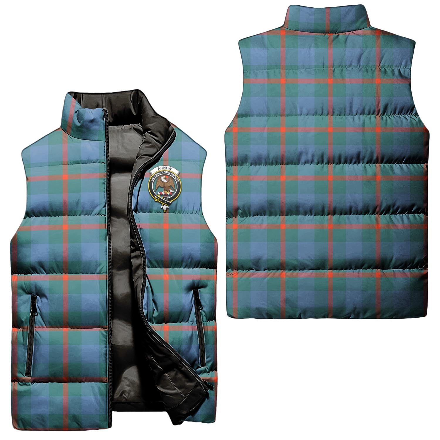 Agnew Ancient Tartan Sleeveless Puffer Jacket with Family Crest Unisex - Tartanvibesclothing