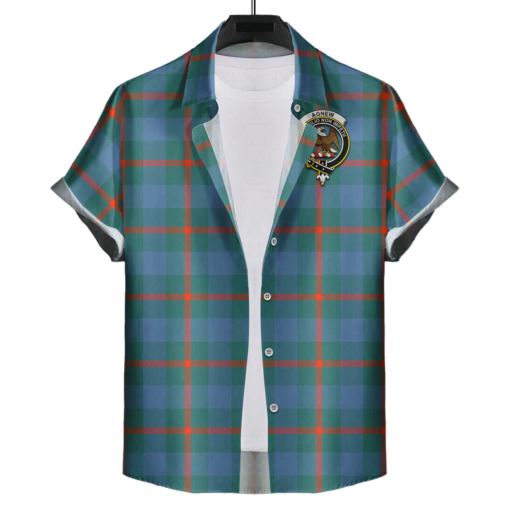 Agnew Ancient Tartan Short Sleeve Button Down Shirt with Family Crest - Tartanvibesclothing