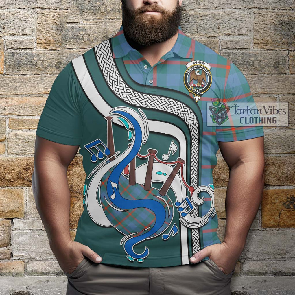 Tartan Vibes Clothing Agnew Ancient Tartan Polo Shirt with Epic Bagpipe Style