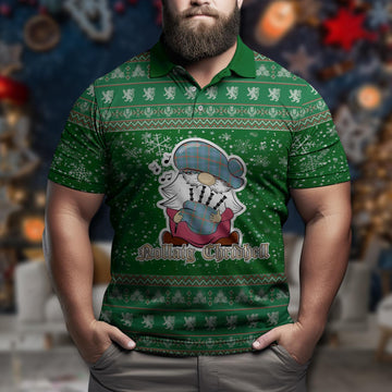 Agnew Ancient Clan Christmas Family Polo Shirt with Funny Gnome Playing Bagpipes