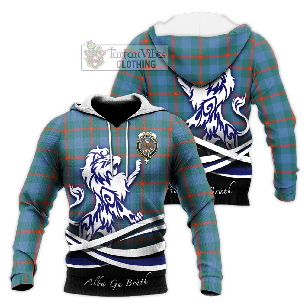 Agnew Ancient Tartan Knitted Hoodie with Alba Gu Brath Regal Lion Emblem Unisex Knitted Pullover Hoodie - Tartanvibesclothing Shop