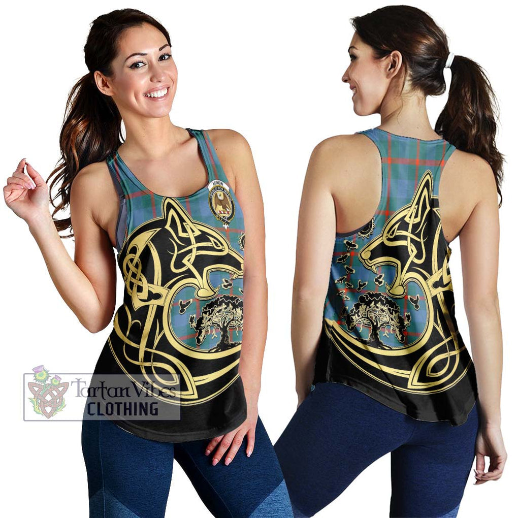 Agnew Ancient Tartan Women's Racerback Tanks with Family Crest Celtic Wolf Style 4XL - Tartan Vibes Clothing