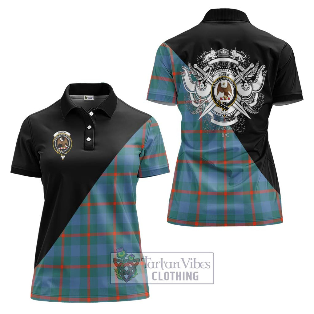 Agnew Ancient Tartan Women's Polo Shirt with Family Crest and Military Logo Style Women - Tartanvibesclothing Shop