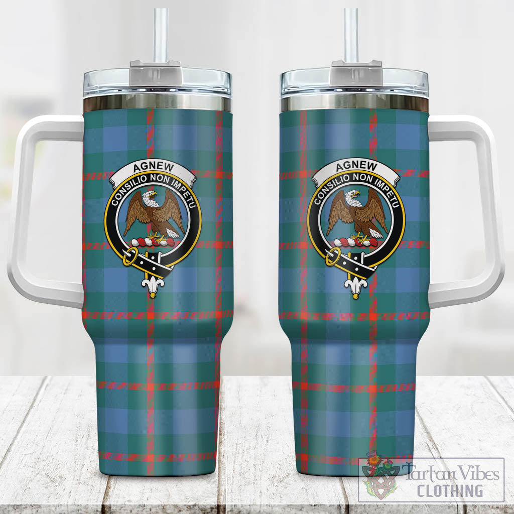 Tartan Vibes Clothing Agnew Ancient Tartan and Family Crest Tumbler with Handle