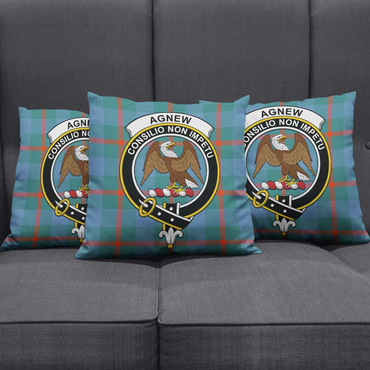 Agnew Ancient Tartan Pillow Cover with Family Crest Square Pillow Cover - Tartanvibesclothing