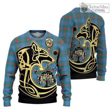 Agnew Ancient Tartan Ugly Sweater with Family Crest Celtic Wolf Style