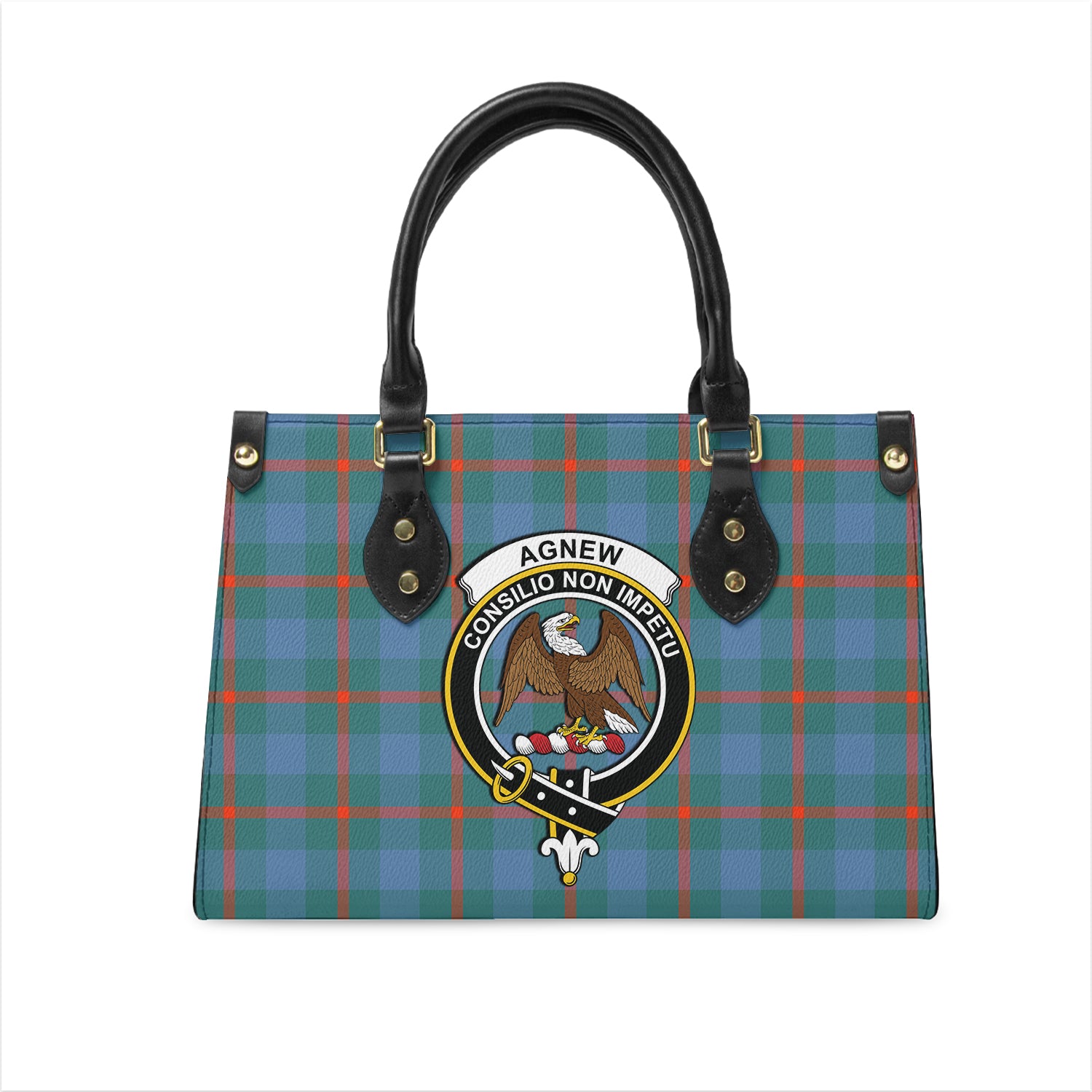 Agnew Ancient Tartan Leather Bag with Family Crest One Size 29*11*20 cm - Tartanvibesclothing