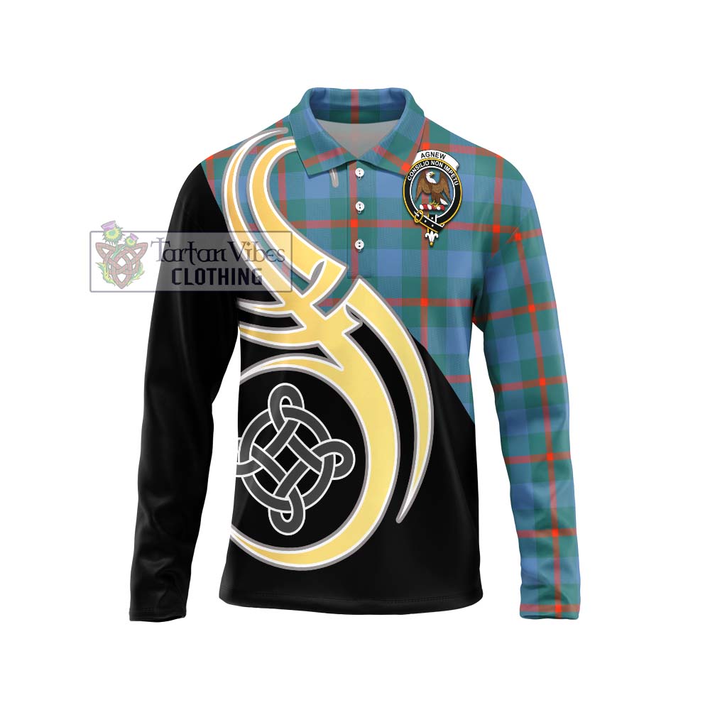 Agnew Ancient Tartan Long Sleeve Polo Shirt with Family Crest and Celtic Symbol Style Unisex - Tartan Vibes Clothing