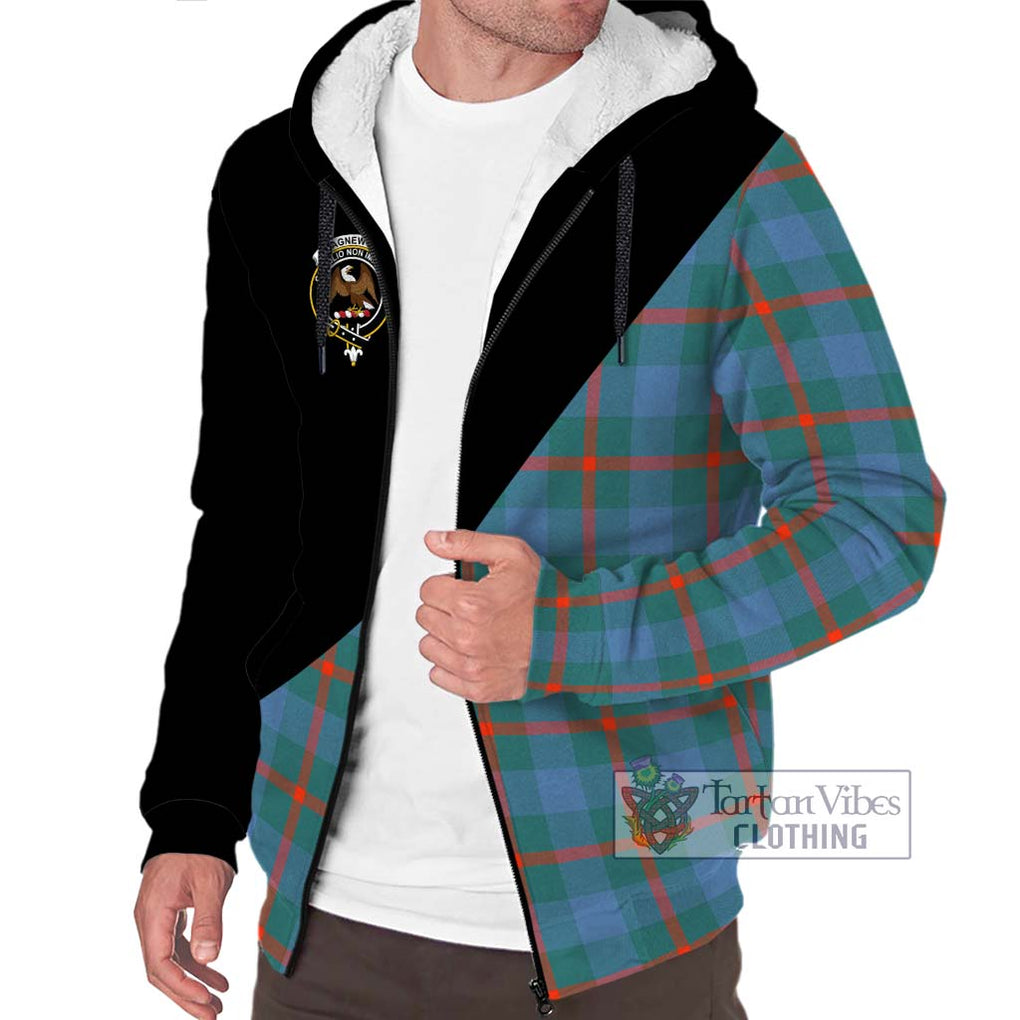 Agnew Ancient Tartan Sherpa Hoodie with Family Crest and Military Logo Style Unisex S - Tartanvibesclothing Shop