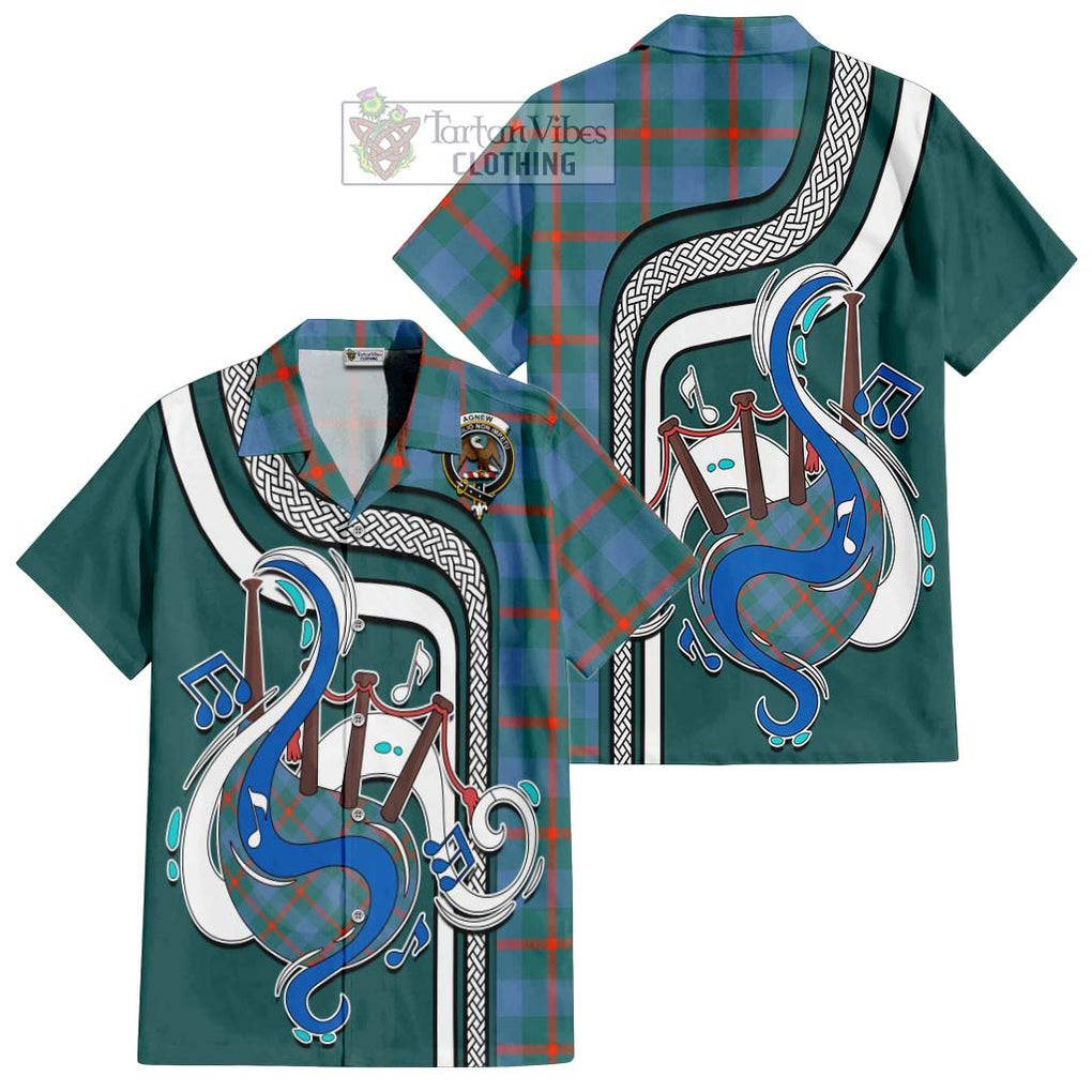 Agnew Ancient Tartan Short Sleeve Button Shirt with Epic Bagpipe Style Kid - Tartanvibesclothing Shop