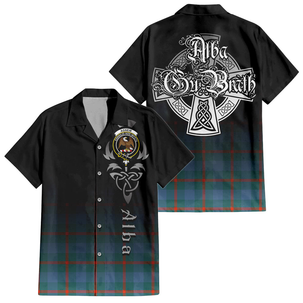 Tartan Vibes Clothing Agnew Ancient Tartan Short Sleeve Button Up Featuring Alba Gu Brath Family Crest Celtic Inspired