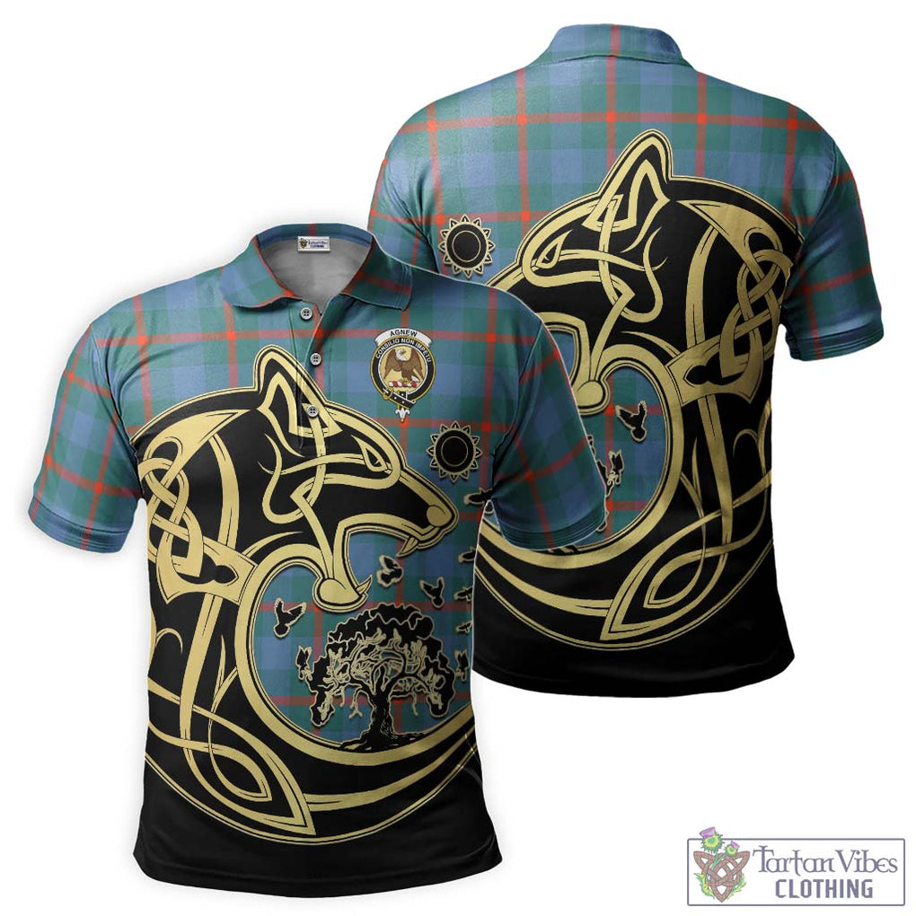 Agnew Ancient Tartan Polo Shirt with Family Crest Celtic Wolf Style Kid - Tartanvibesclothing Shop