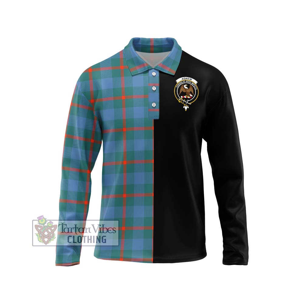 Agnew Ancient Tartan Long Sleeve Polo Shirt with Family Crest and Half Of Me Style Unisex - Tartanvibesclothing Shop