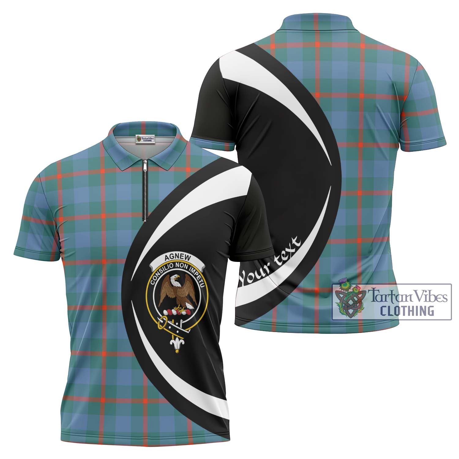 Tartan Vibes Clothing Agnew Ancient Tartan Zipper Polo Shirt with Family Crest Circle Style