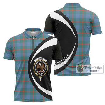 Agnew Ancient Tartan Zipper Polo Shirt with Family Crest Circle Style