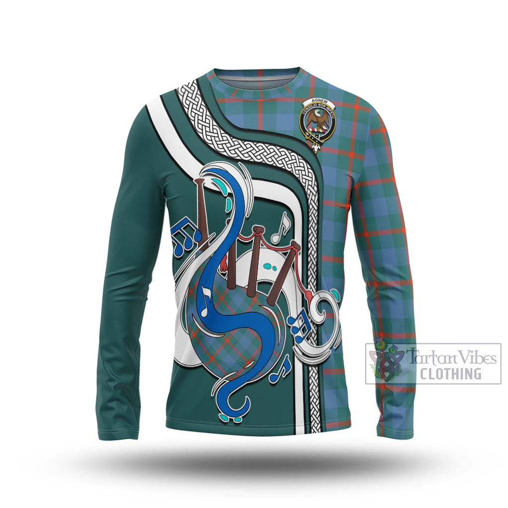 Tartan Vibes Clothing Agnew Ancient Tartan Long Sleeve T-Shirt with Epic Bagpipe Style