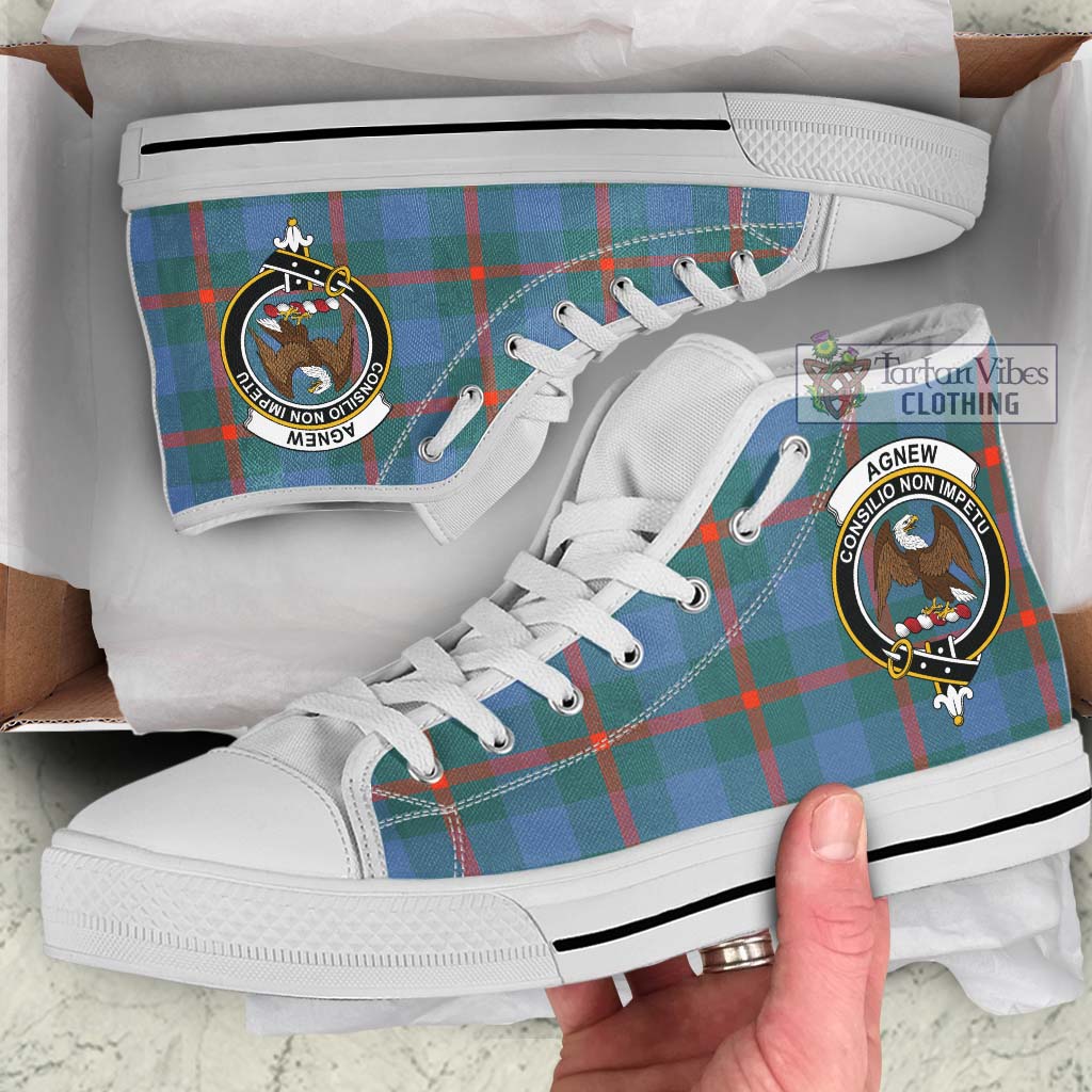 Tartan Vibes Clothing Agnew Ancient Tartan High Top Shoes with Family Crest