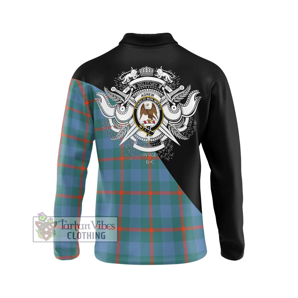 Agnew Ancient Tartan Long Sleeve Polo Shirt with Family Crest and Military Logo Style - Tartanvibesclothing Shop