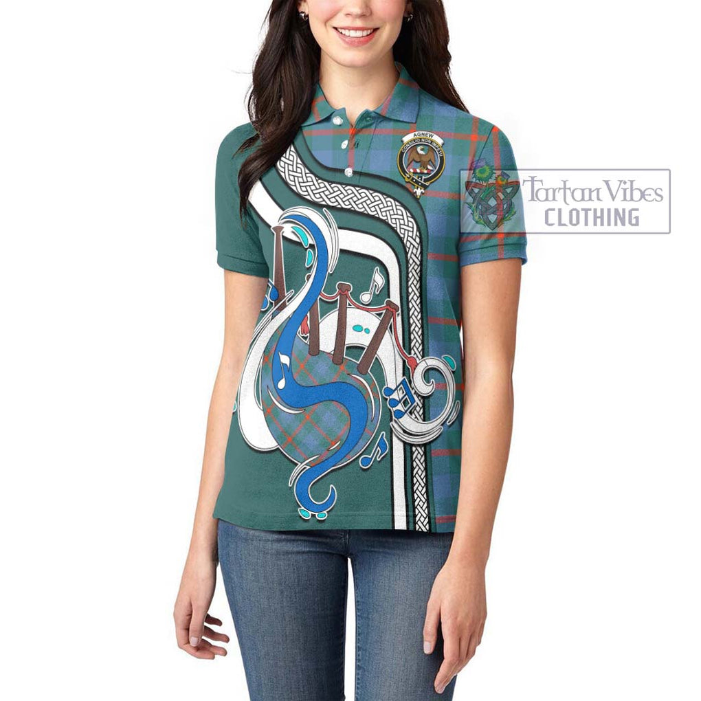 Agnew Ancient Tartan Women's Polo Shirt with Epic Bagpipe Style - Tartanvibesclothing Shop