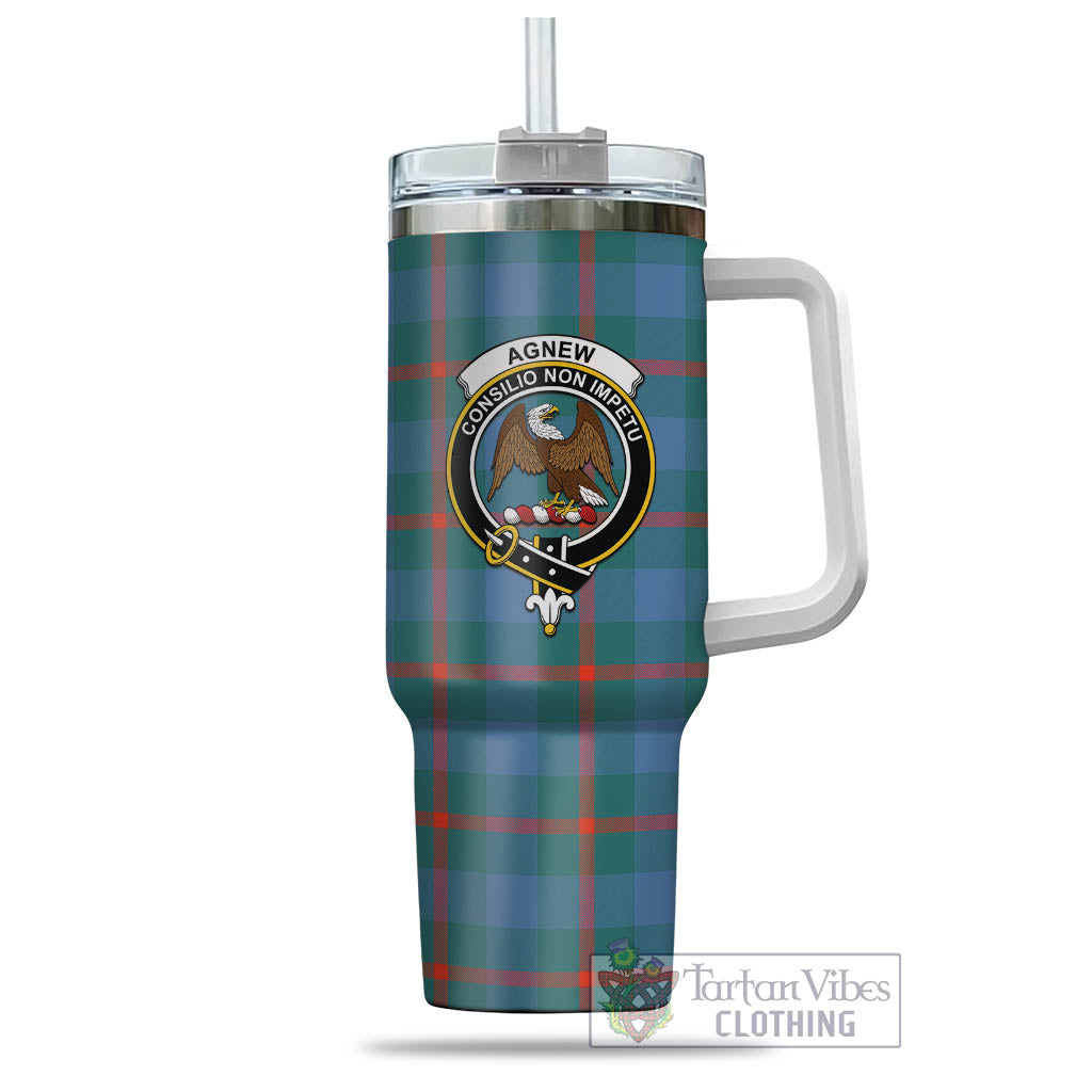 Tartan Vibes Clothing Agnew Ancient Tartan and Family Crest Tumbler with Handle